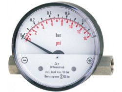 Differential pressure gauge with magnetic piston